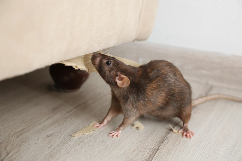 rat near damaged furniture