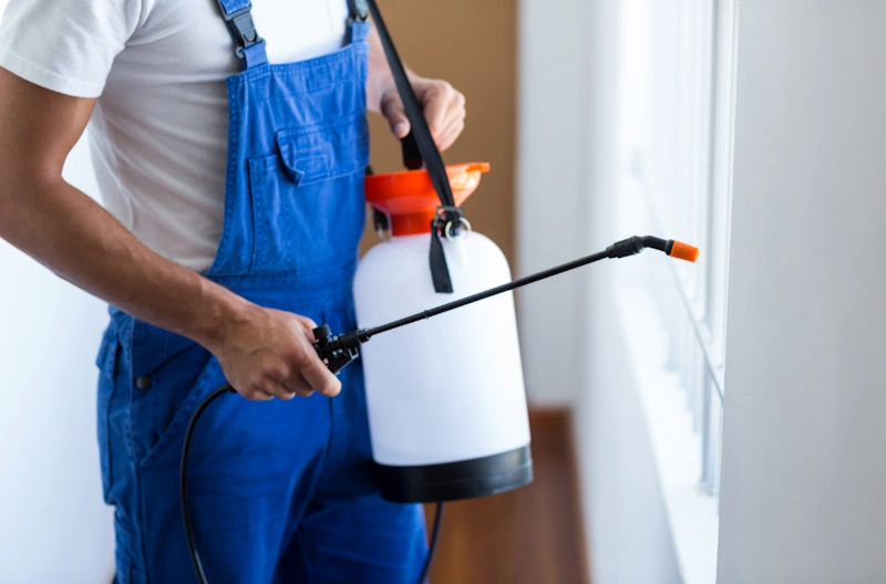 Cedarburg pest control worker with a spray